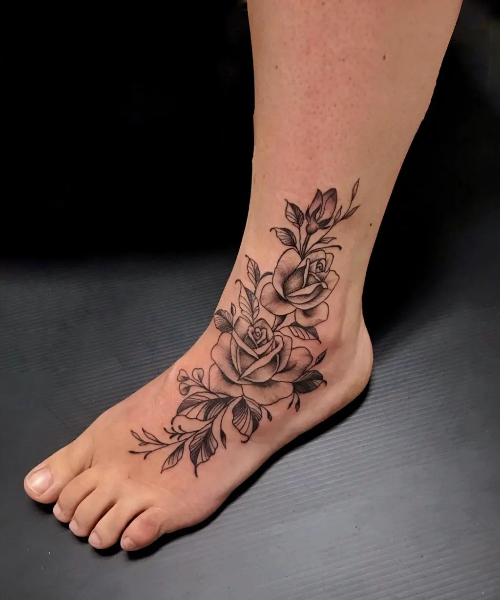 Bold Rose Cluster Foot Tattoos for Women