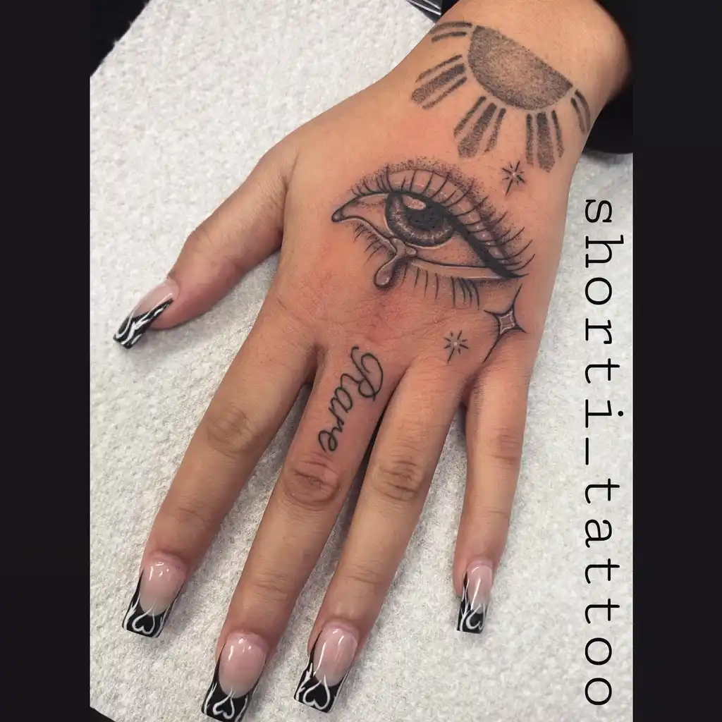 Crying Eye Hand Tattoos for Women