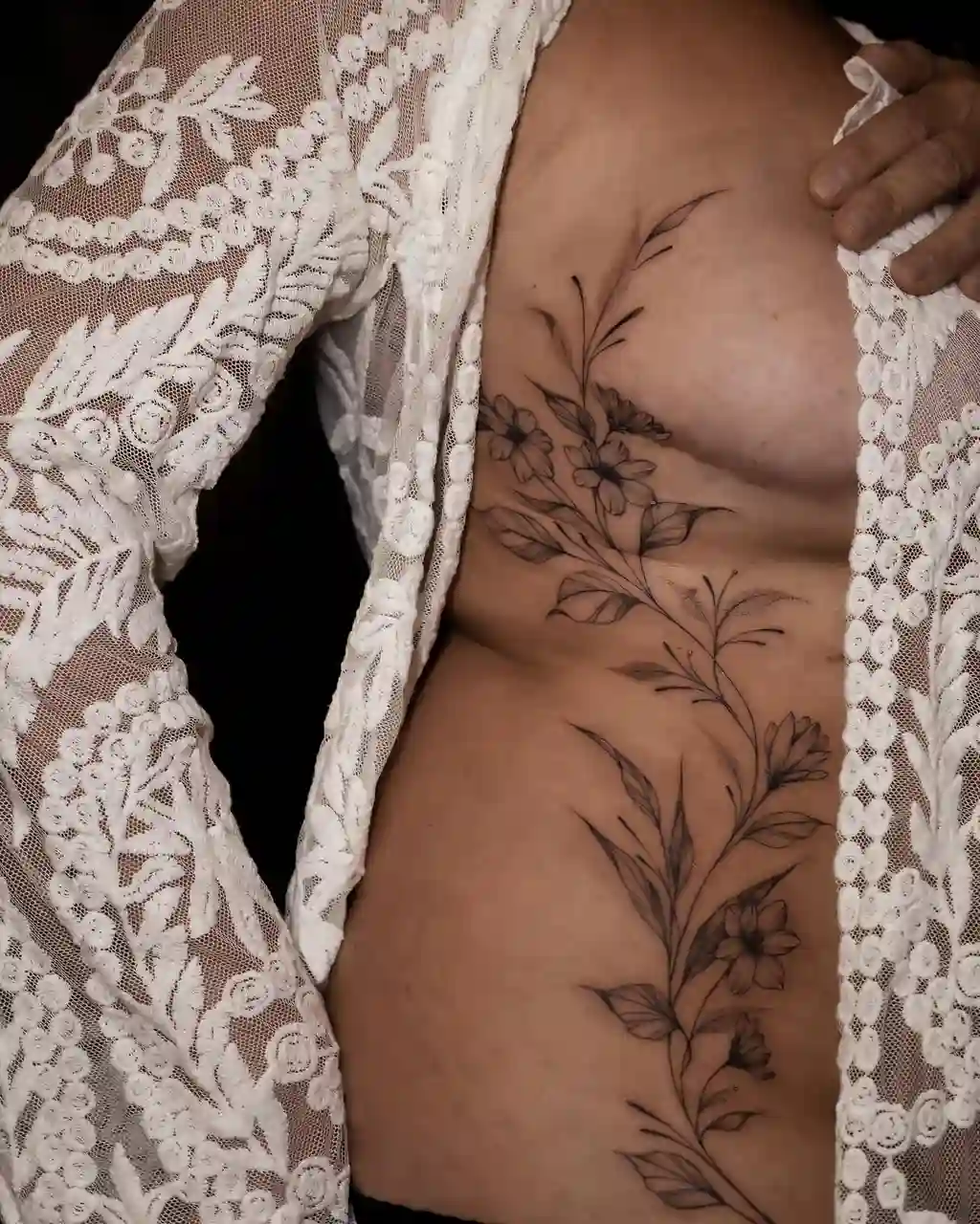 Flowing Florals Rib Tattoos for Women