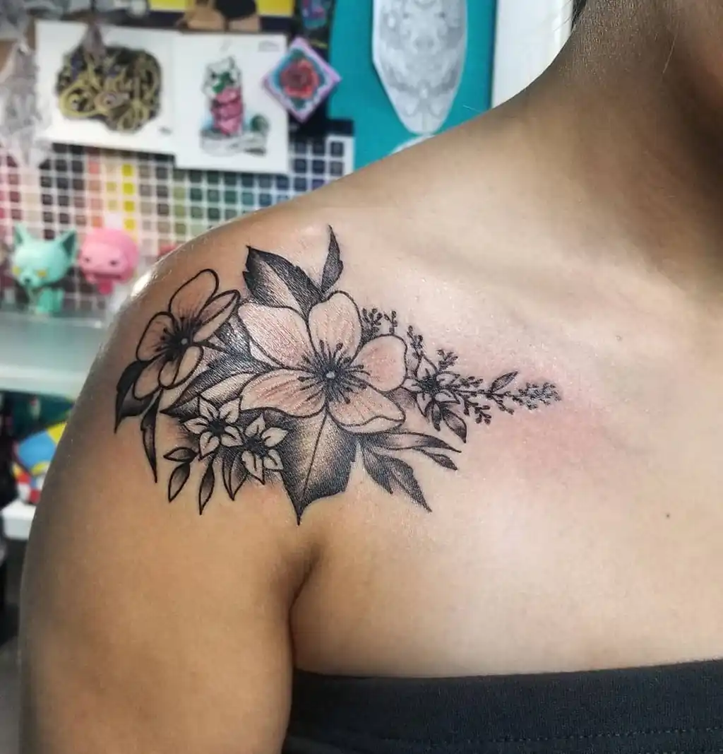 Bold Floral Shoulder Tattoos for Women