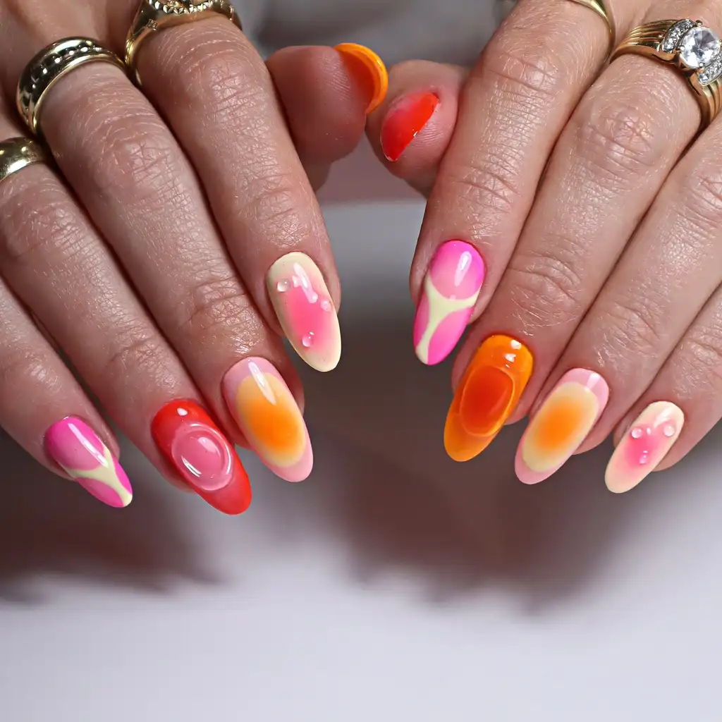 Groovy Sunset Summer Nails