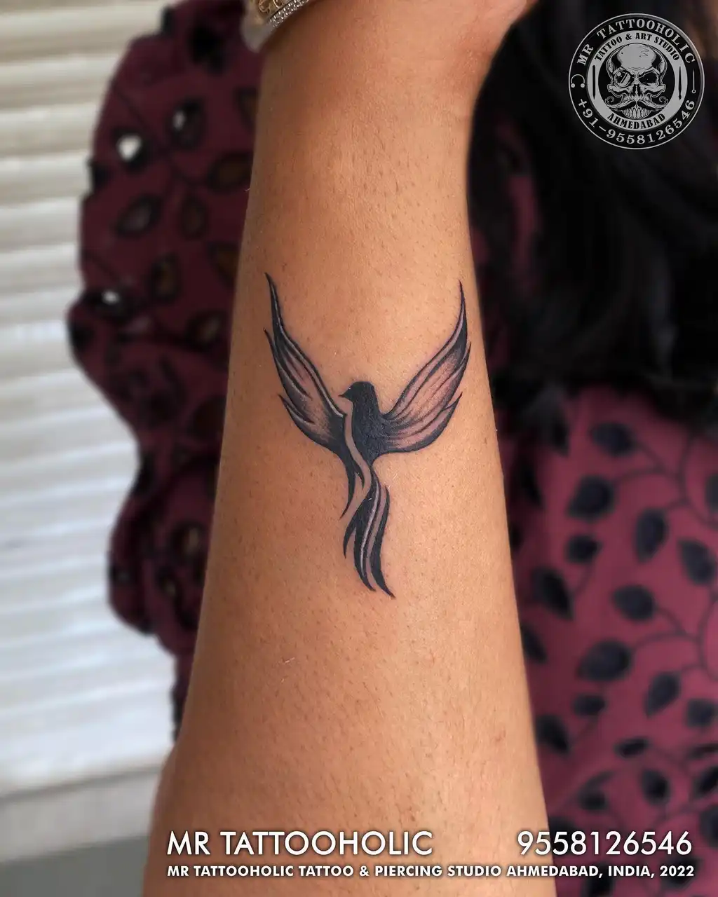 Elegant Soaring Bird Wrist Tattoo for Women