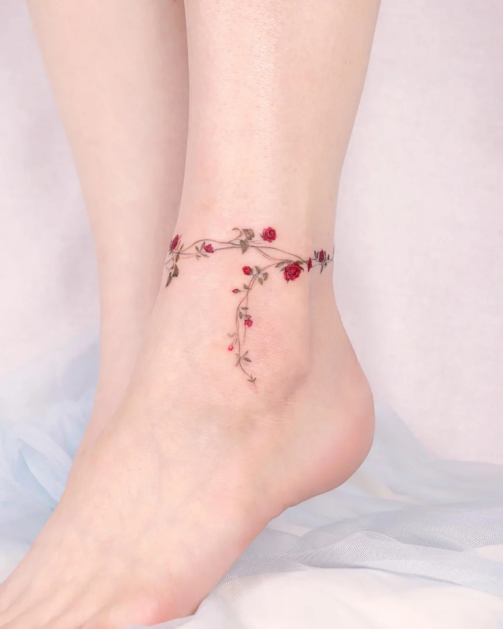 Rose Vine Ankle Tattoos for Women