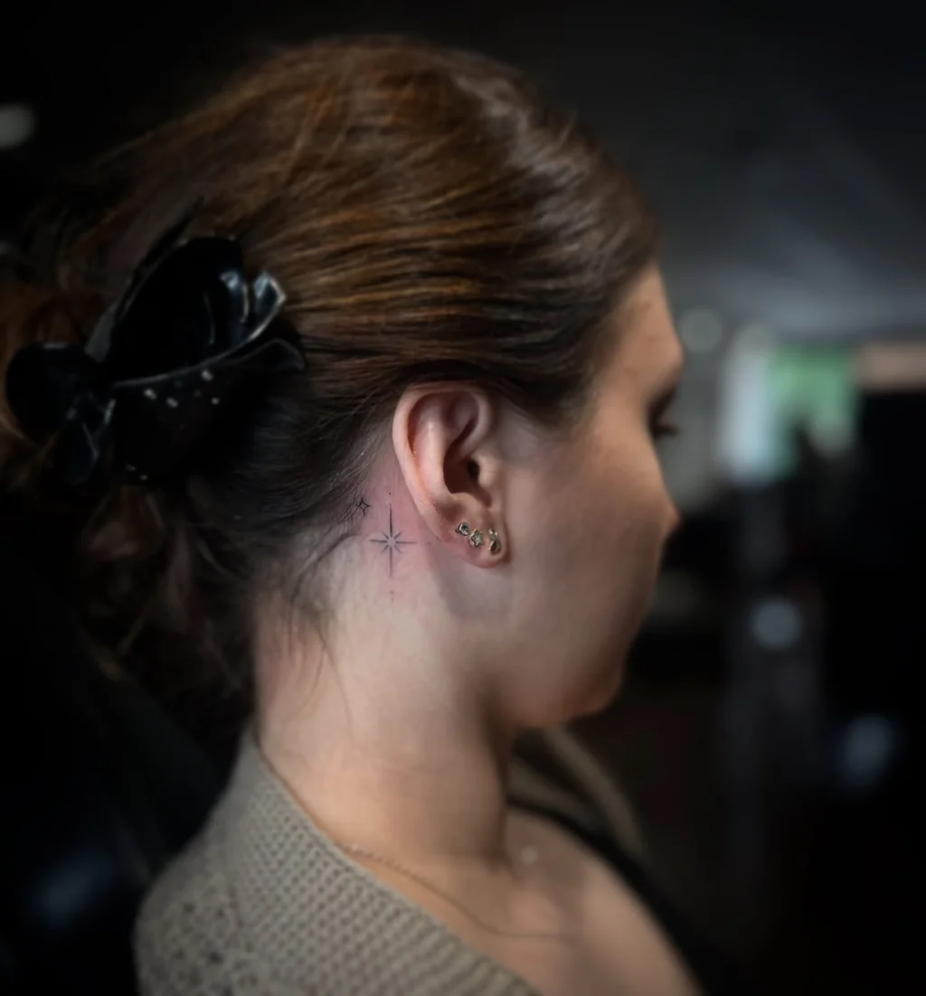 Starburst Sparkle Behind Ear Tattoos for Women