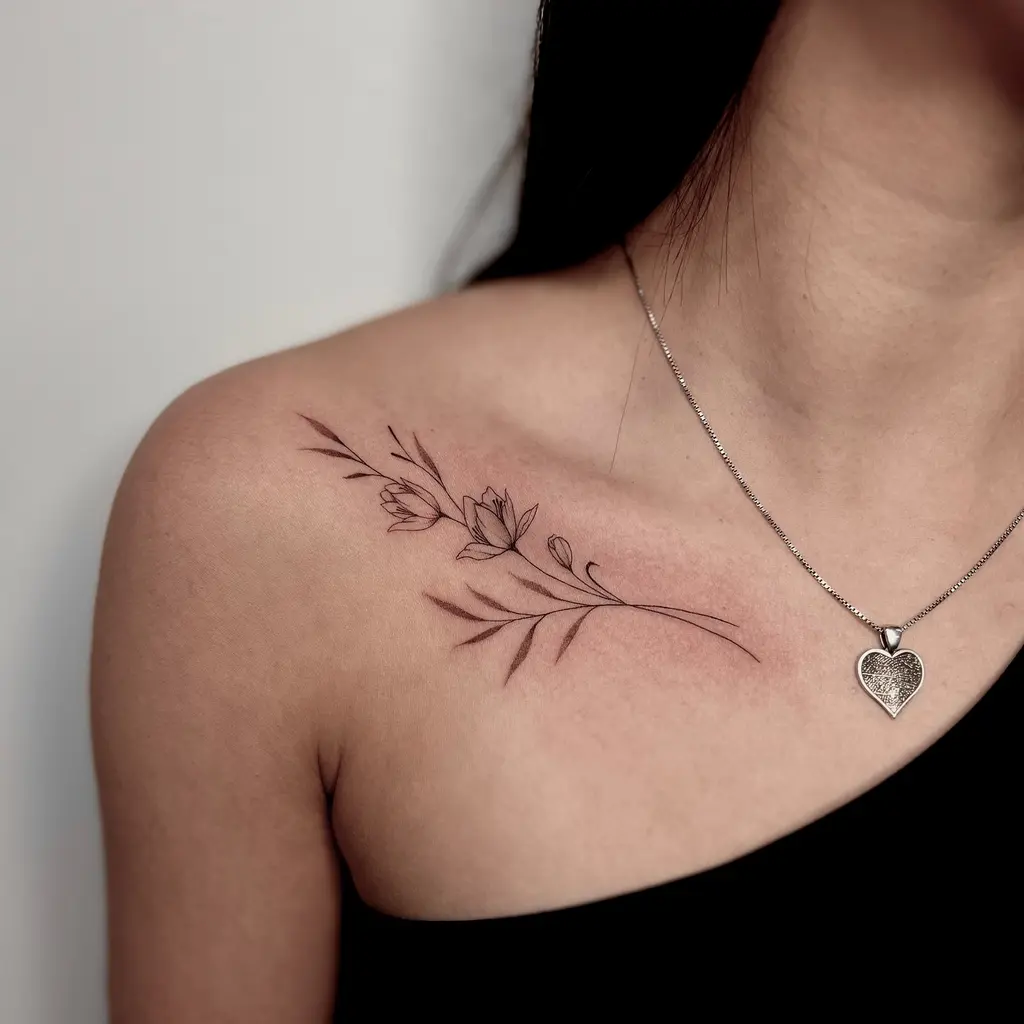 Floral Branch Collarbone Tattoos for Women