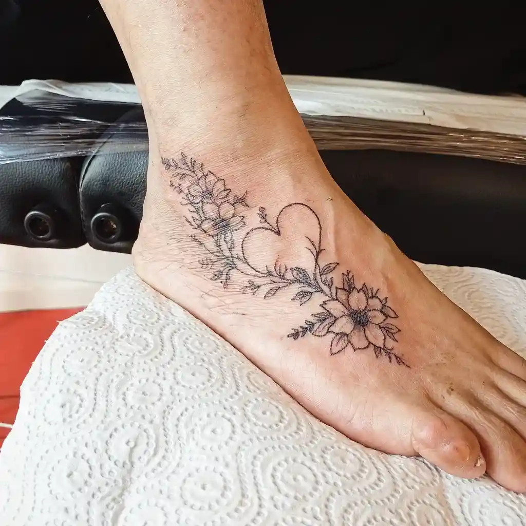 Floral Heart Foot Tattoos for Women