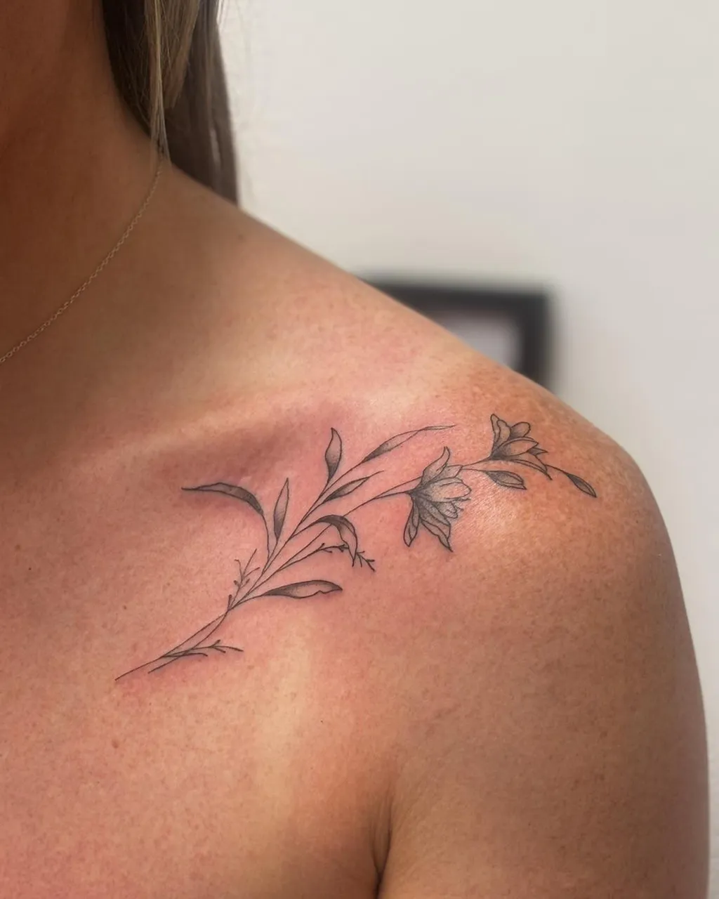 Floral Linework Shoulder Tattoos for Women