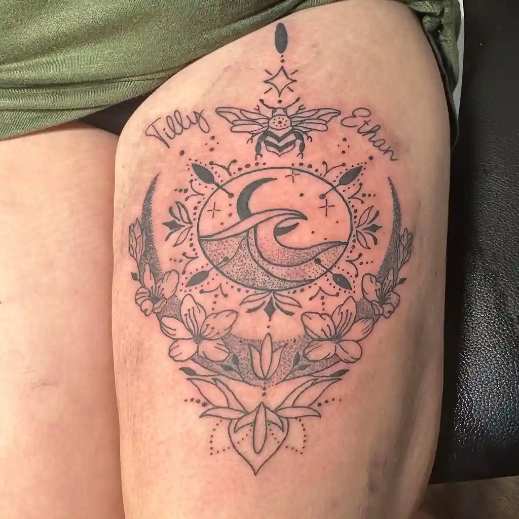 Ocean Wave Thigh Tattoos for Women
