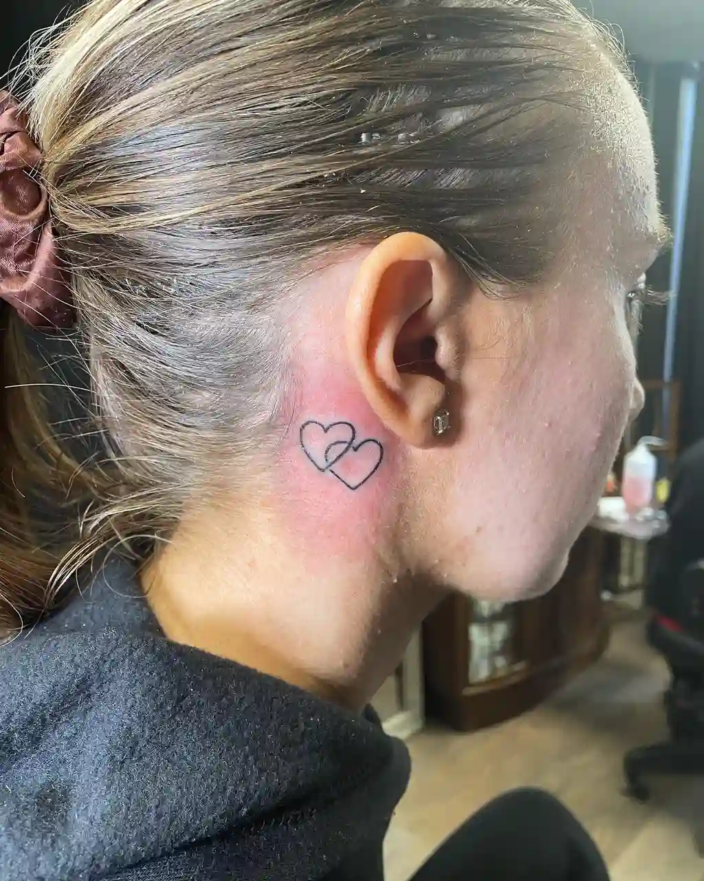 Intertwined Hearts Behind Ear Tattoos for Women