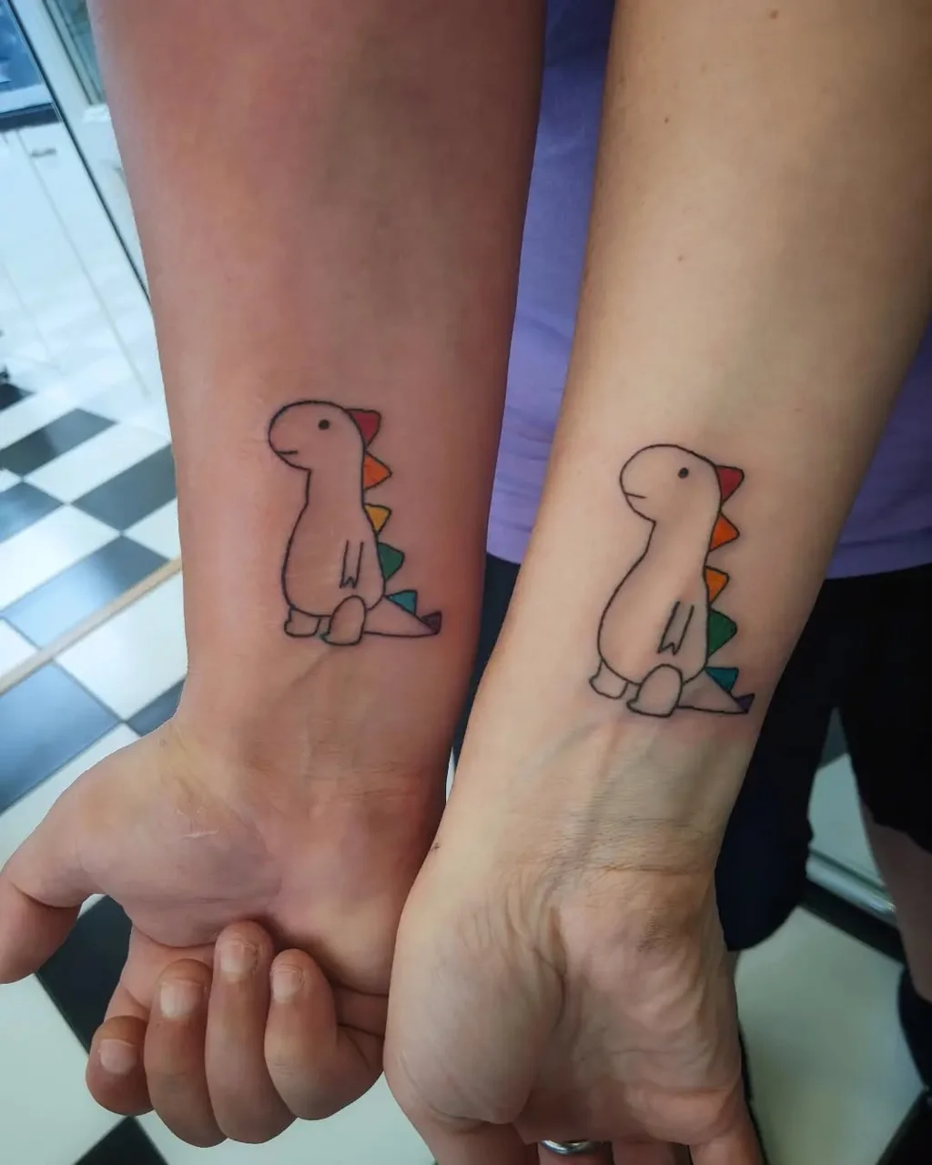 Cute Dino Pair Arm Tattoos for Women