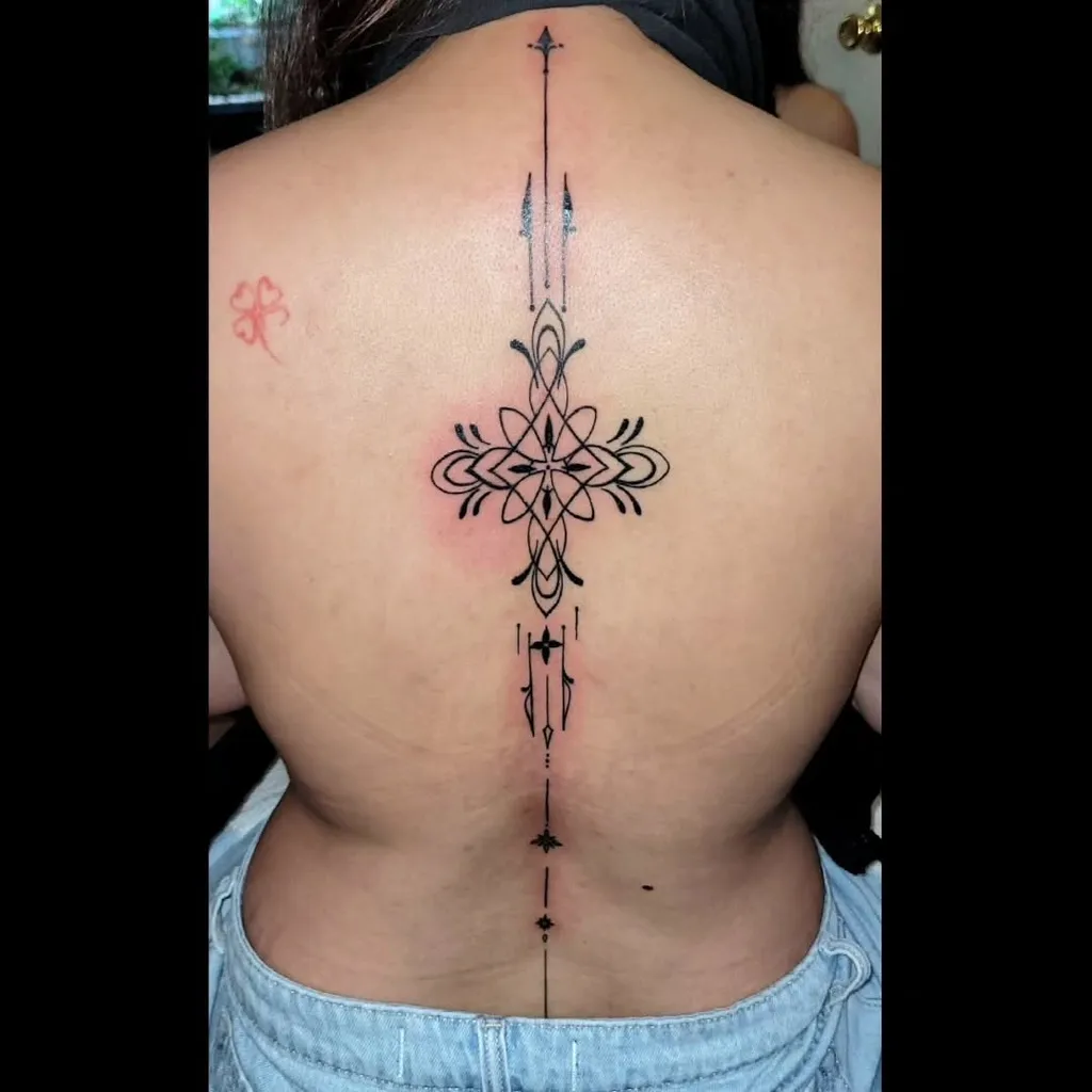 Symmetrical Lotus Mandala Back Tattoo for Women