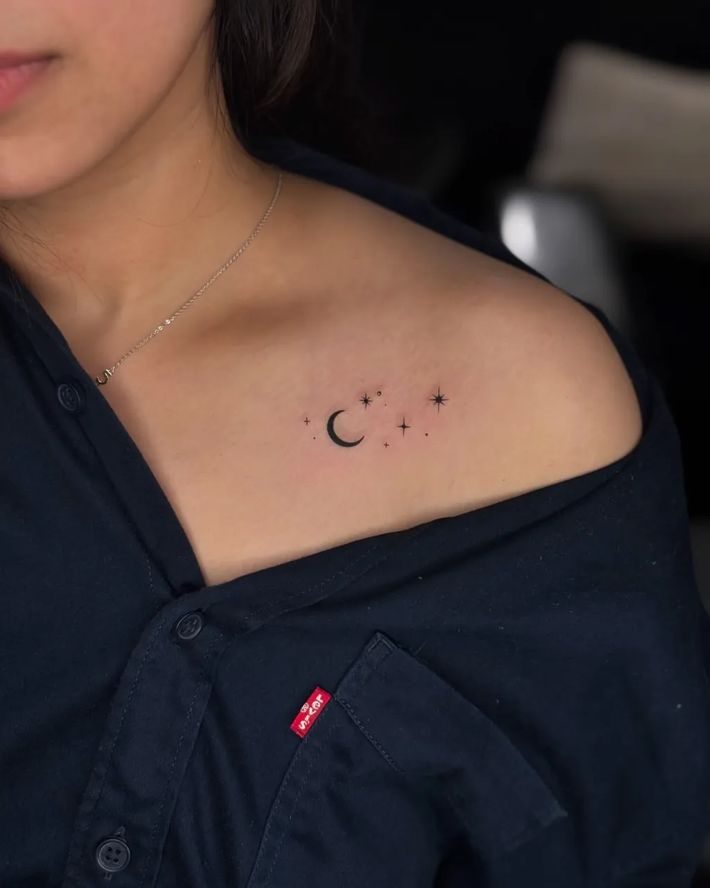 Crescent Stars Collarbone Tattoos for Women