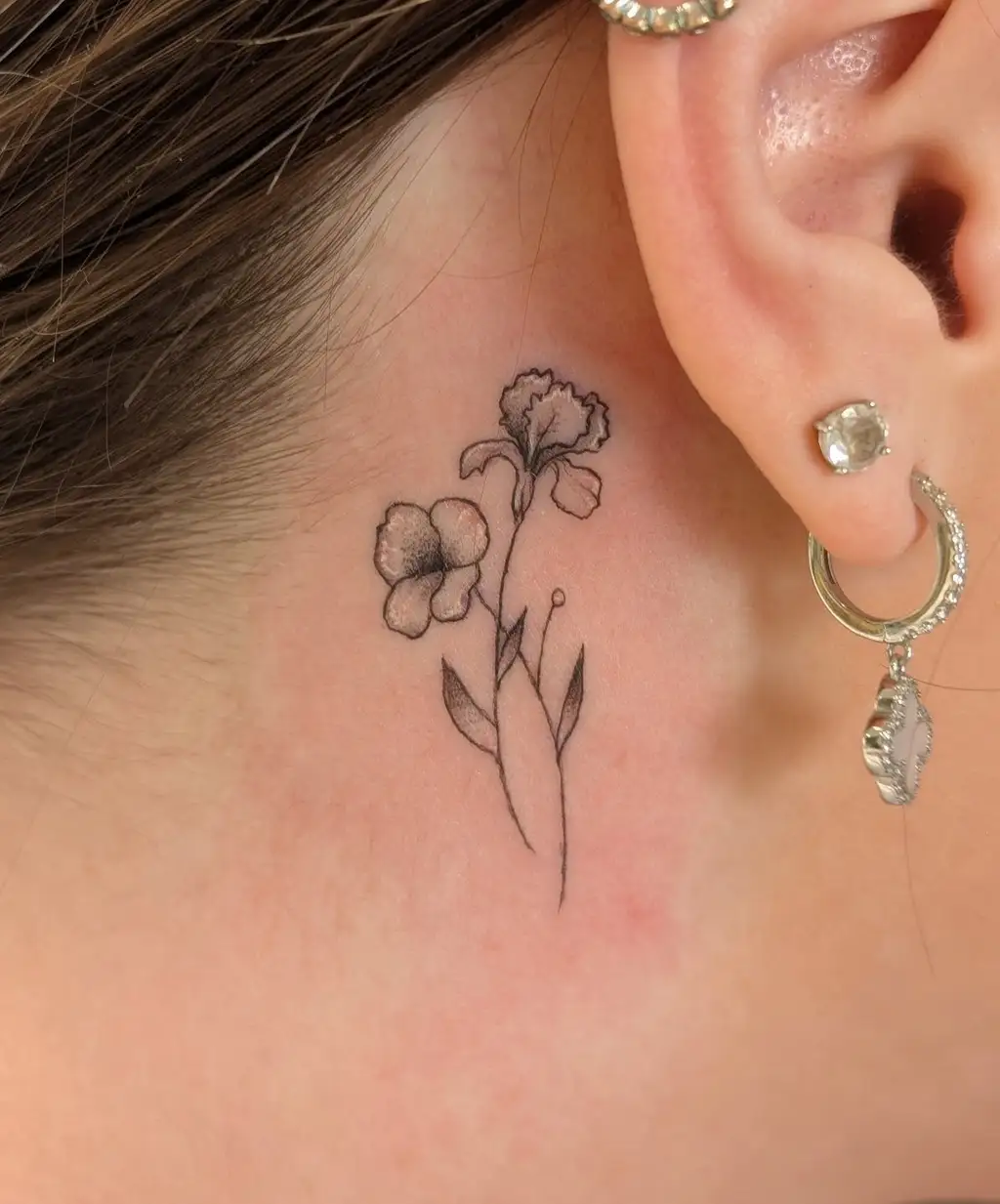 Delicate Floral Behind Ear Tattoos for Women