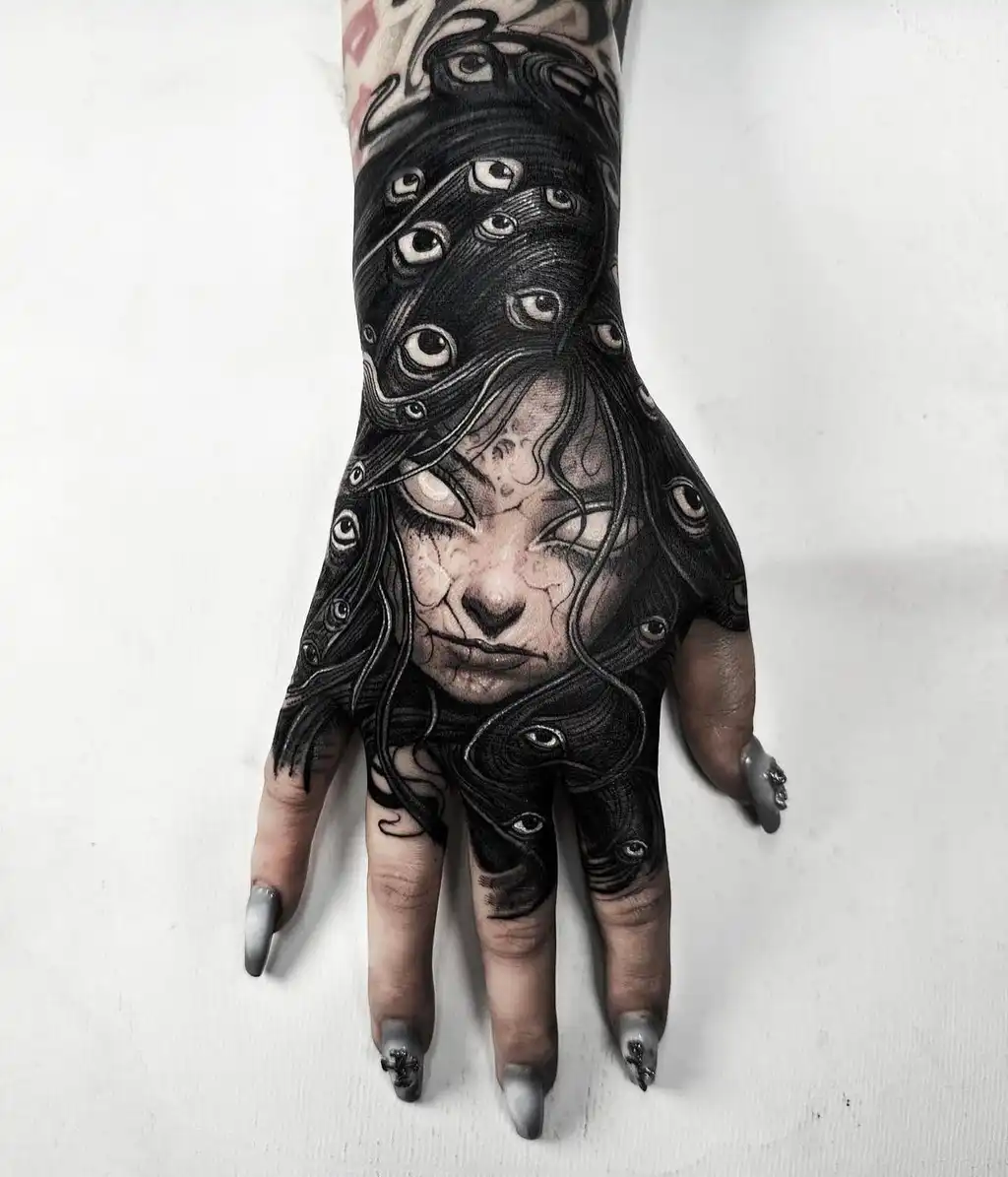 Medusa Eyes Hand Tattoos for Women