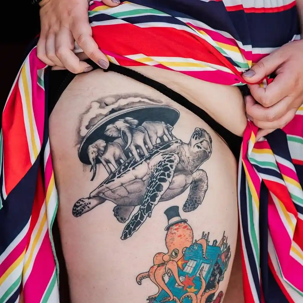 World Turtle Fantasy Hip Tattoos Women