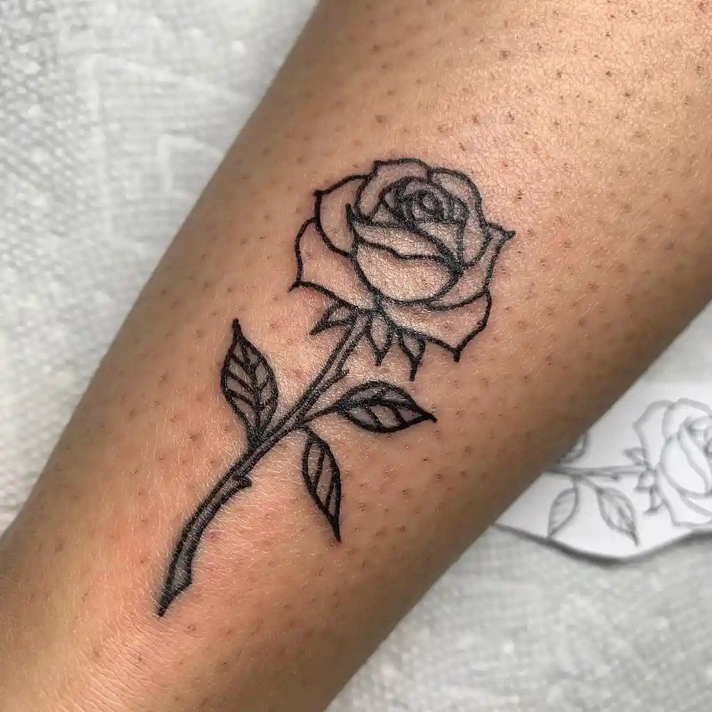 Outline Rose Ankle Tattoos for Women