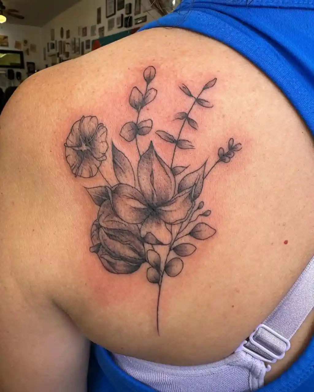 Botanical Back Shoulder Tattoos for Women