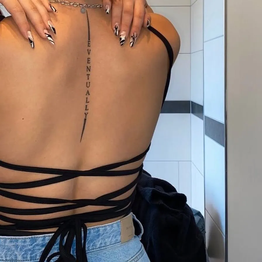 Vertical Scripture Back Tattoo with Hummingbird and Adoration Word