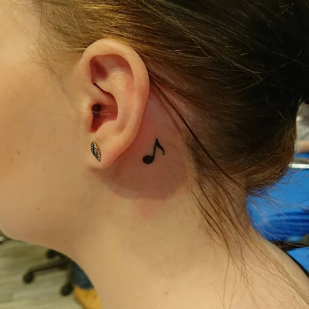 Music Note Behind Ear Tattoos for Women