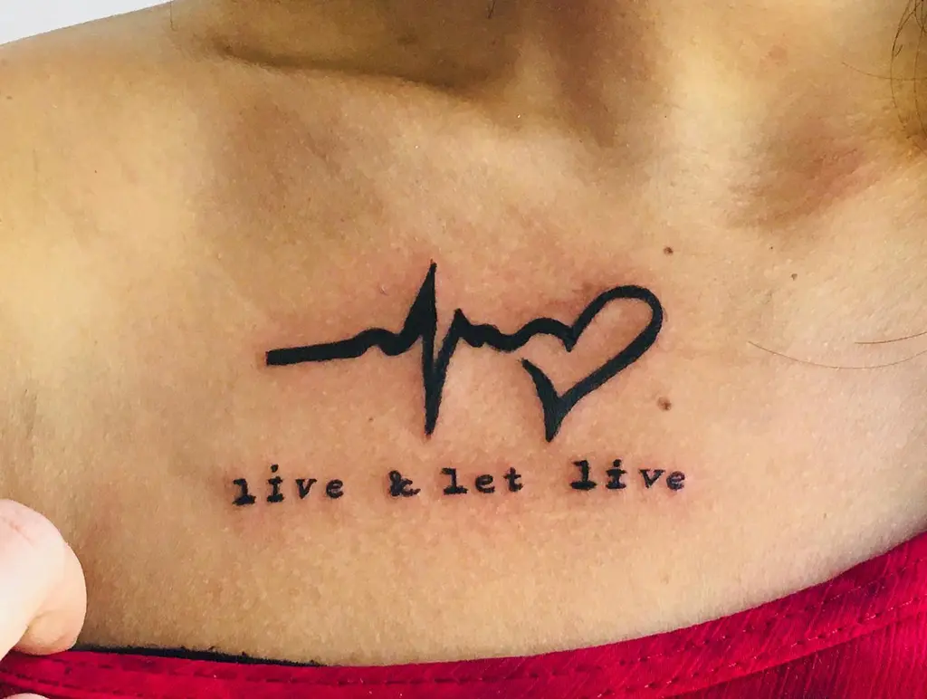 Chest Tattoo Female with Heartbeat and Quote