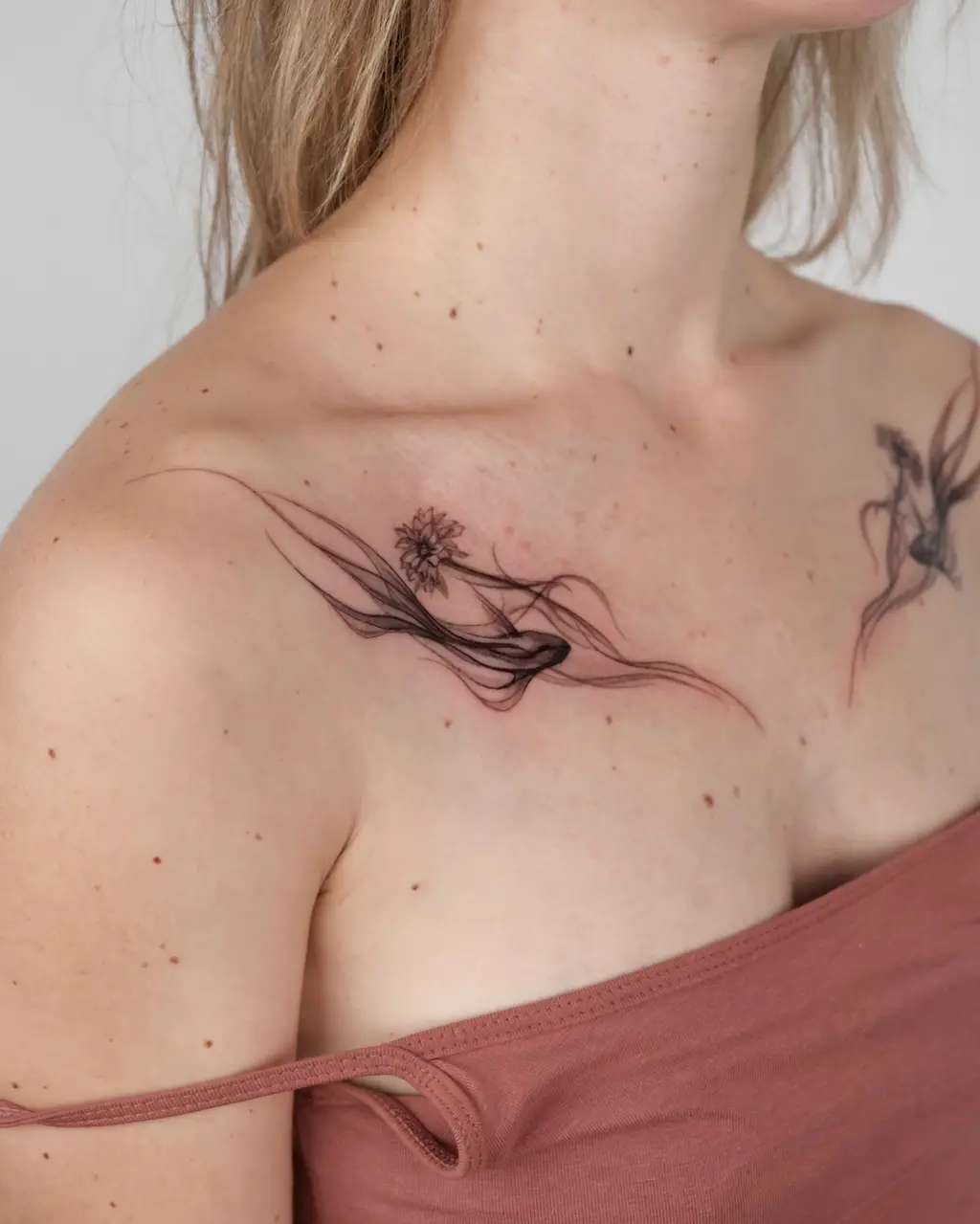 Abstract Flower Collarbone Tattoos for Women