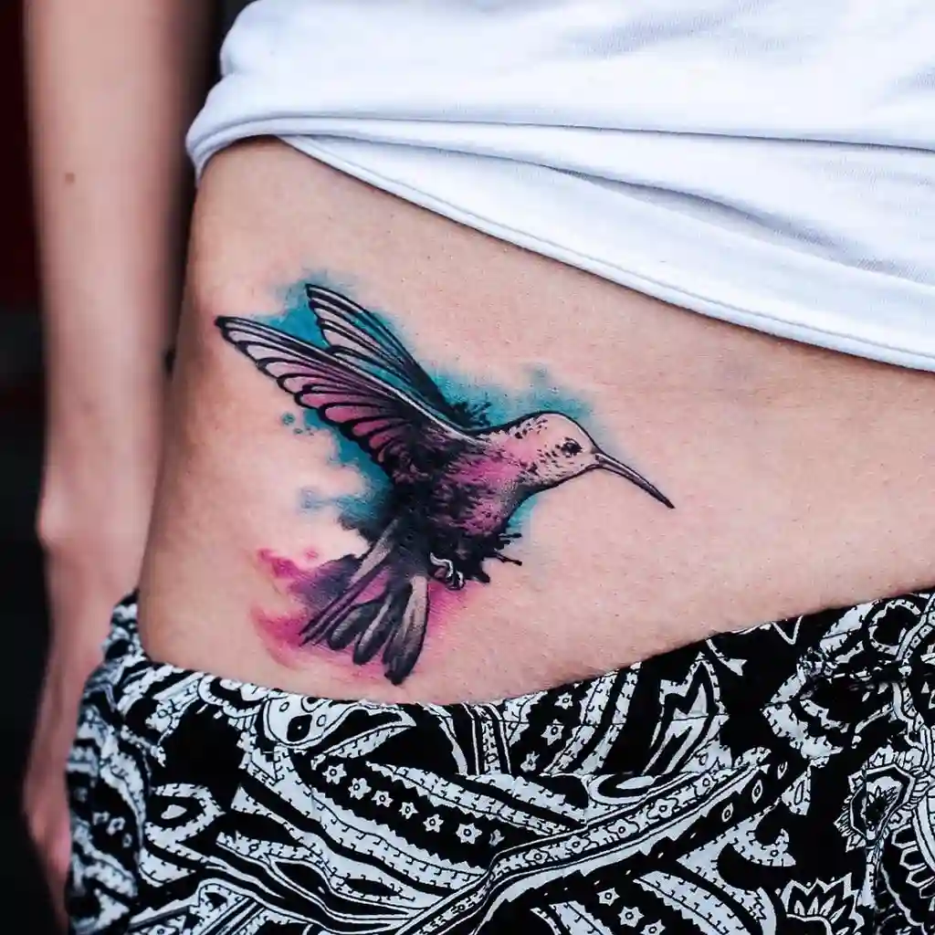 Watercolor Hummingbird Hip Tattoos Women