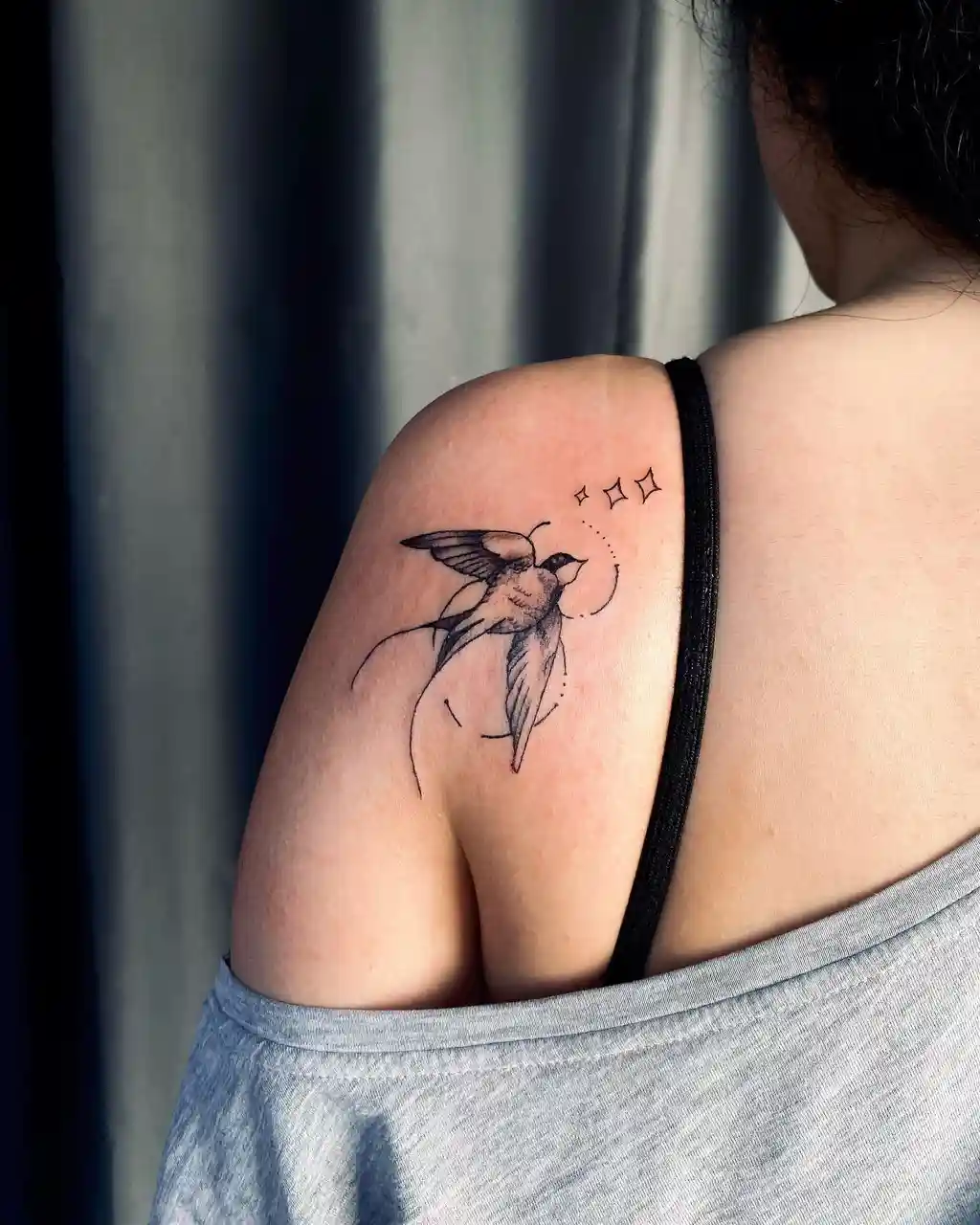 Flying Bird Shoulder Tattoos for Women