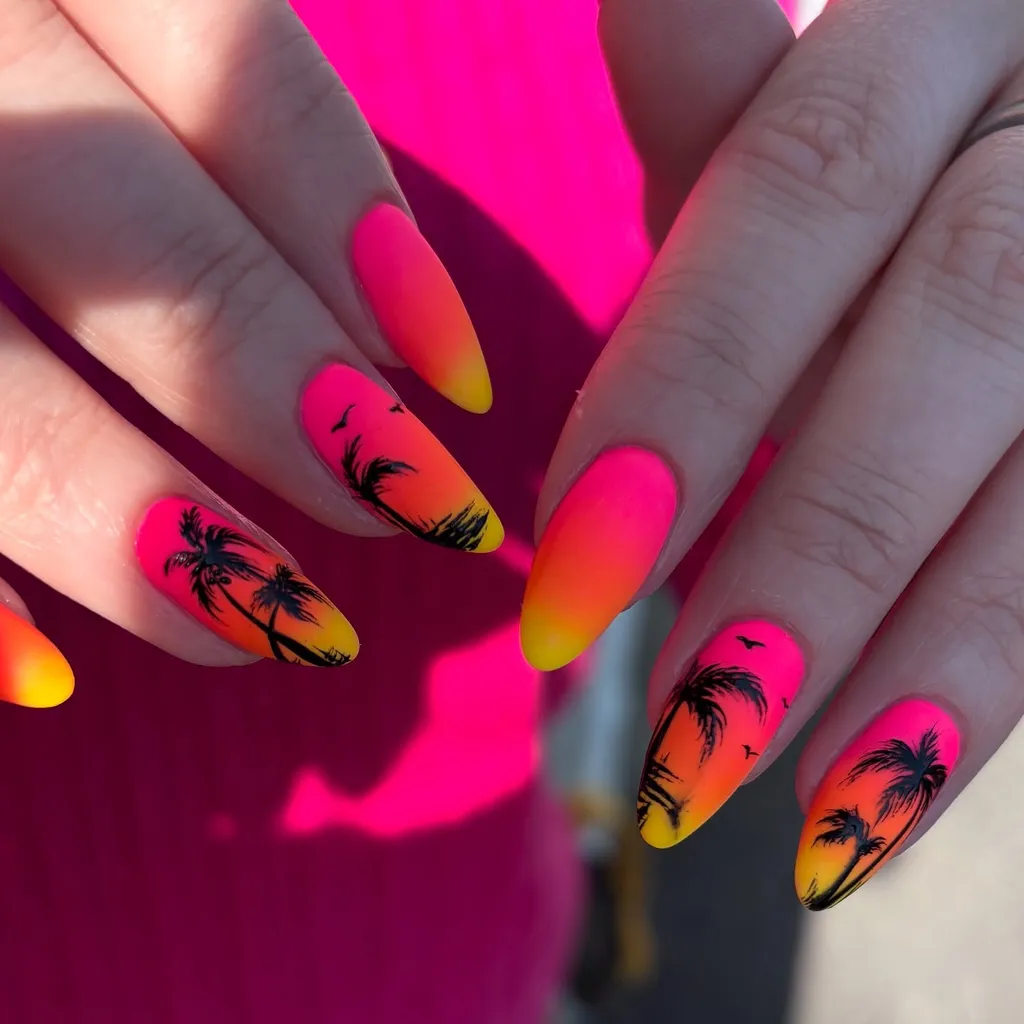 Sunset Palm Summer Nails