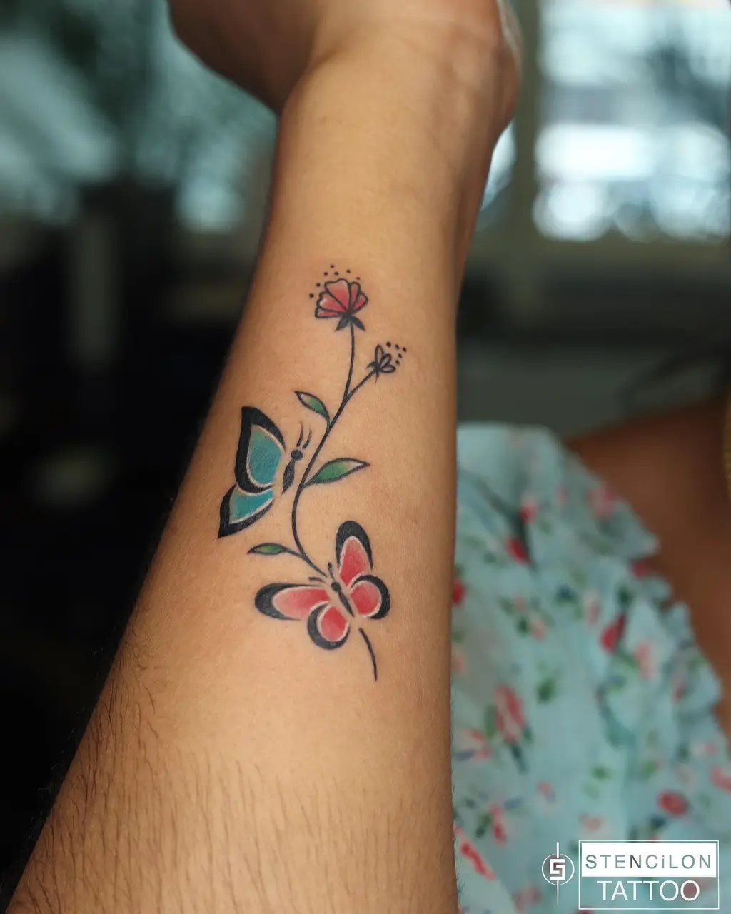 Butterflies and Floral Flow Wrist Tattoo