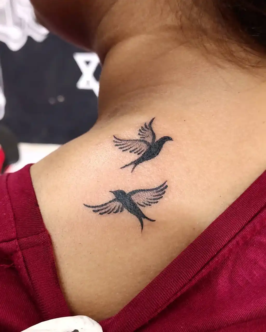 Twin Birds Back Shoulder Tattoos for Women