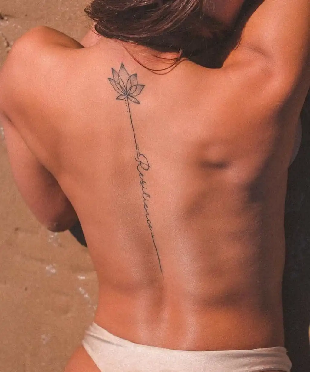 Lotus and Resilience Back Tattoo Design for women