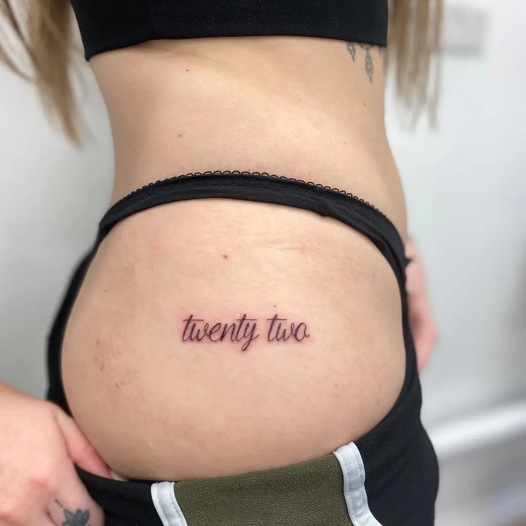 Twenty Two Script Hip Tattoos Women