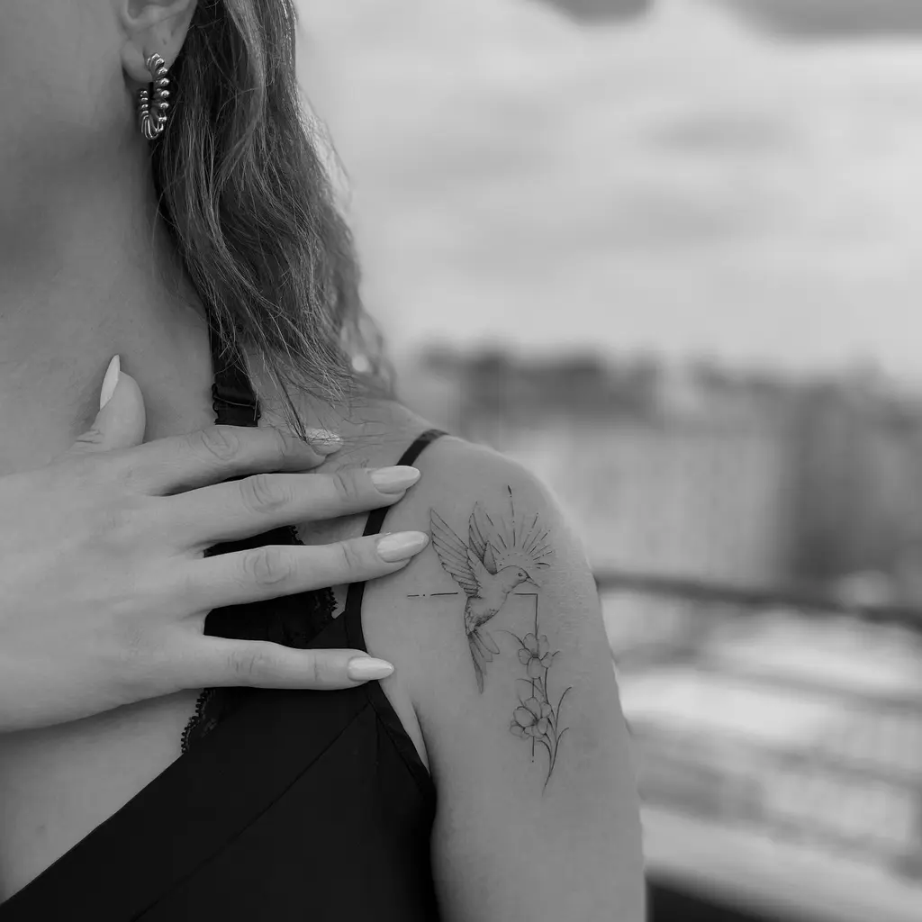 Hummingbird Grace Shoulder Tattoos for Women