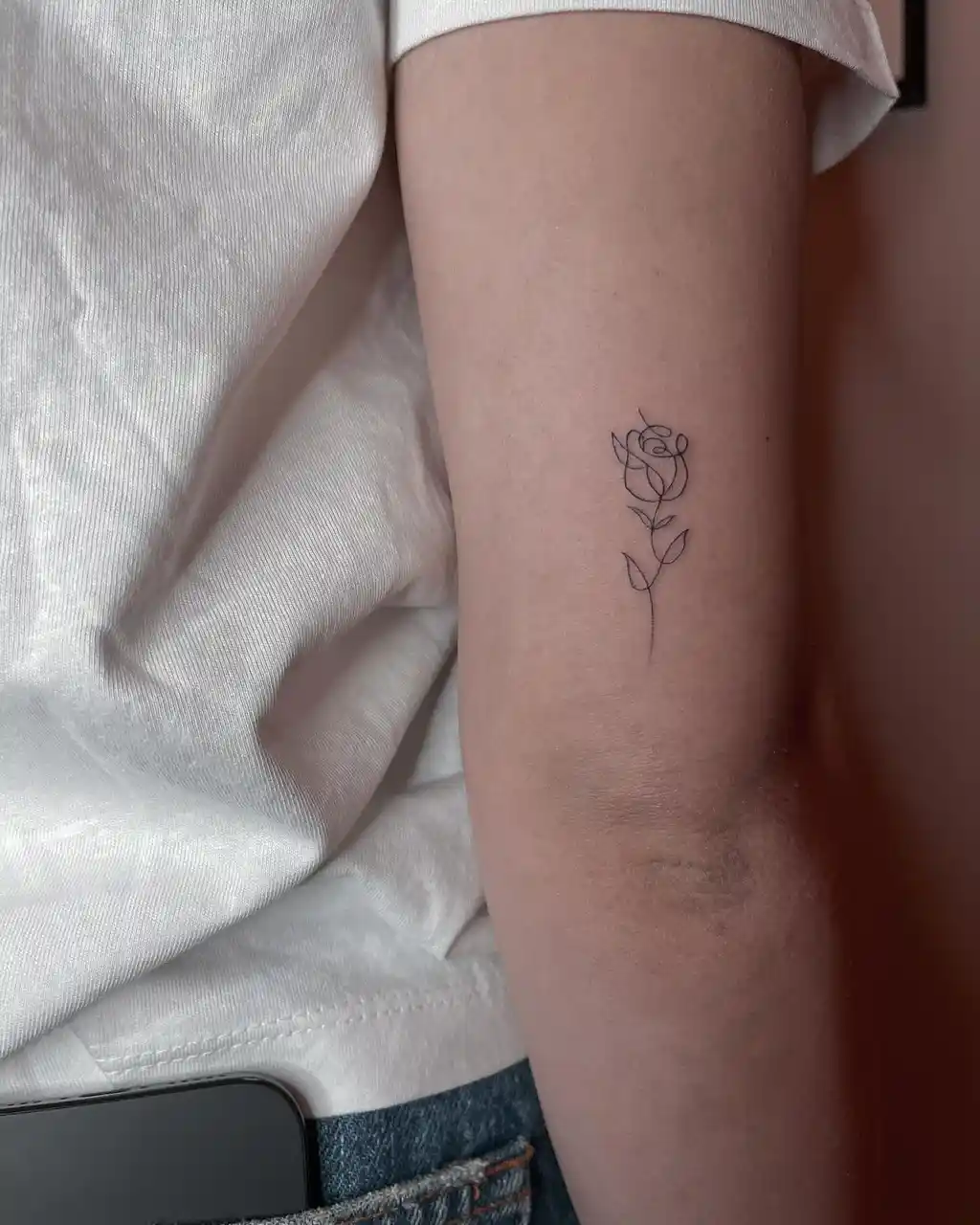 One Line Rose Upper Arm Tattoos for Women
