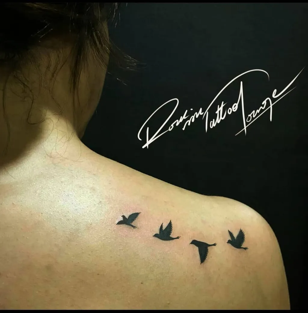 Flying Birds Back Shoulder Tattoos for Women