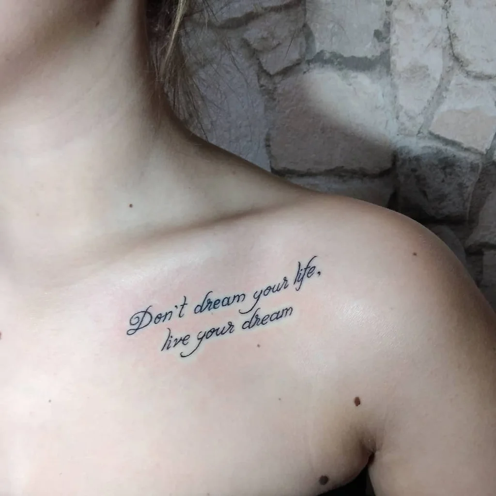 Chest Tattoo Female with Dream-Inspired Script