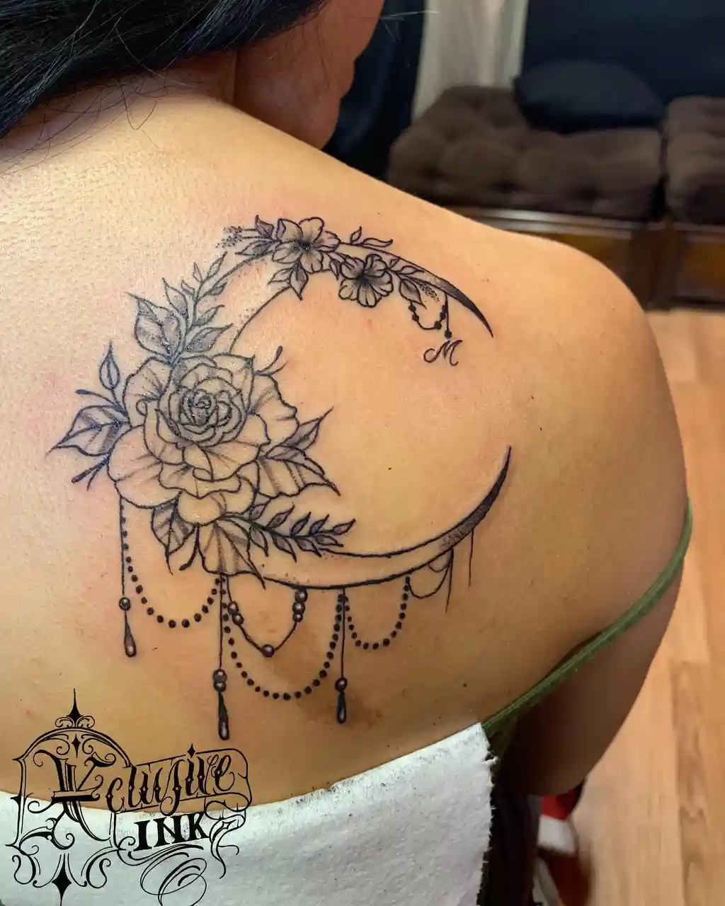 Crescent Rose Shoulder Tattoos for Women