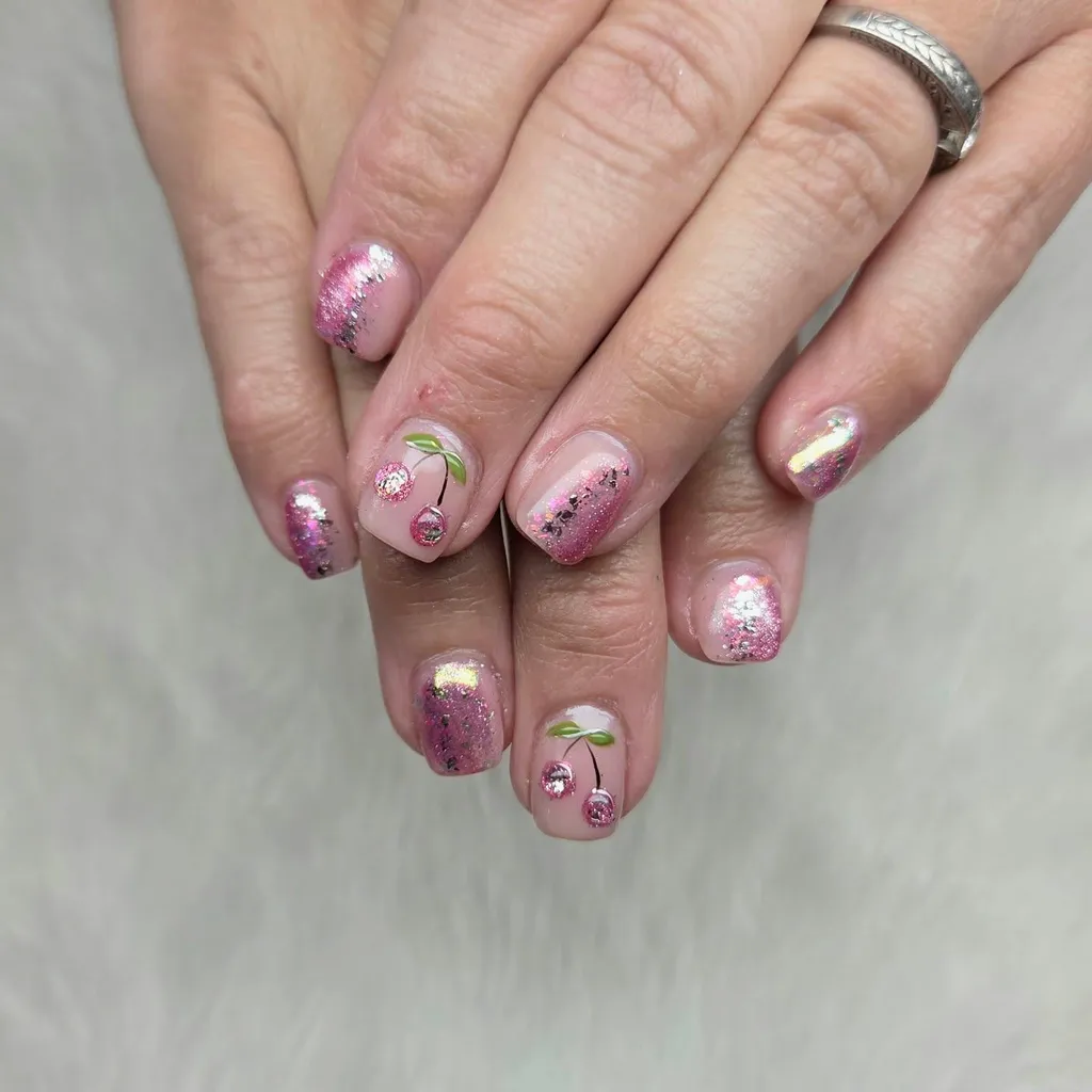 Cherry Sparkle Summer Nails