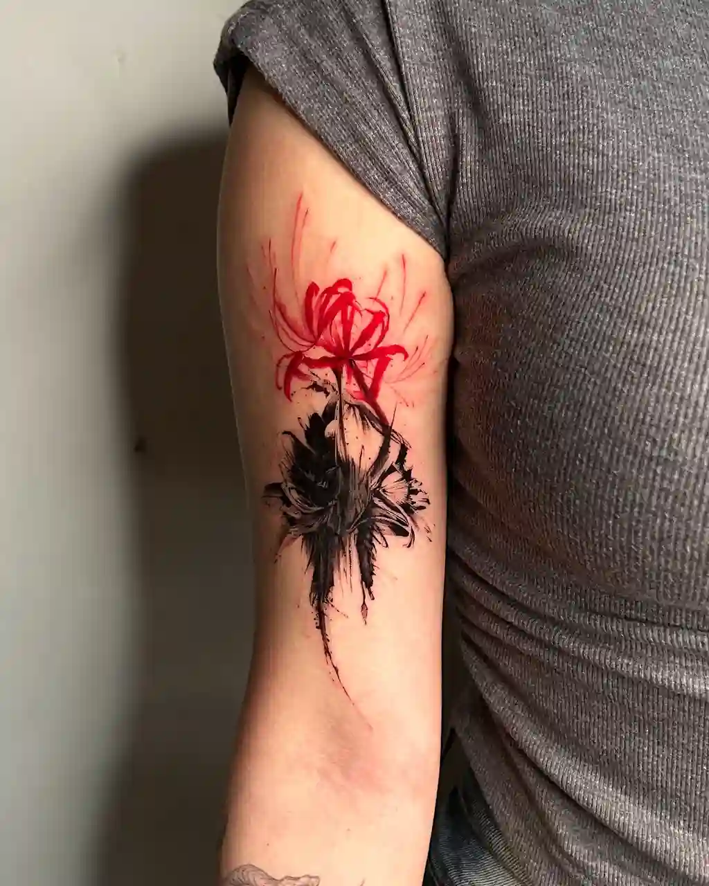 Red Spider Lily Upper Arm Tattoos for Women
