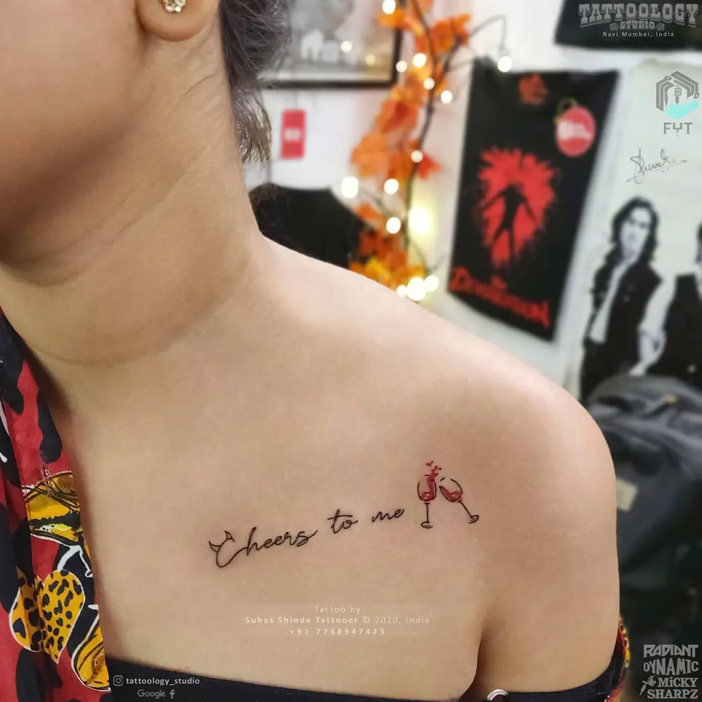 Cheers Script Collarbone Tattoos for Women