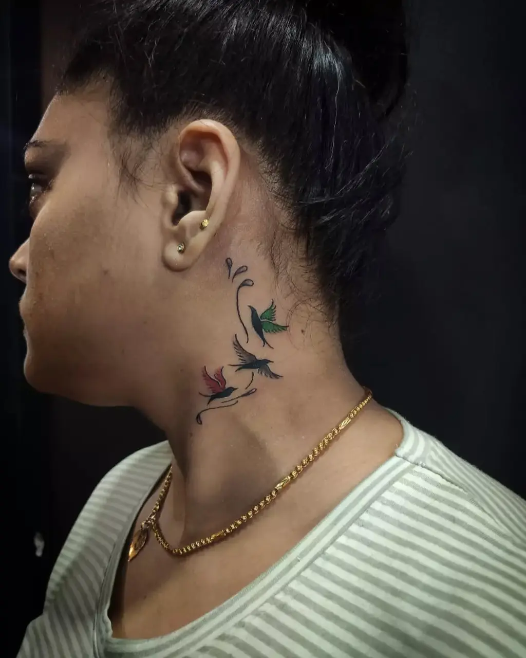 Flying Birds Neck Tattoo Women