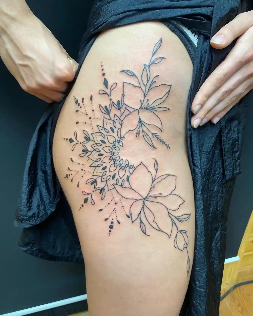 Thigh Tattoos for Women – Mandala and Floral Fusion