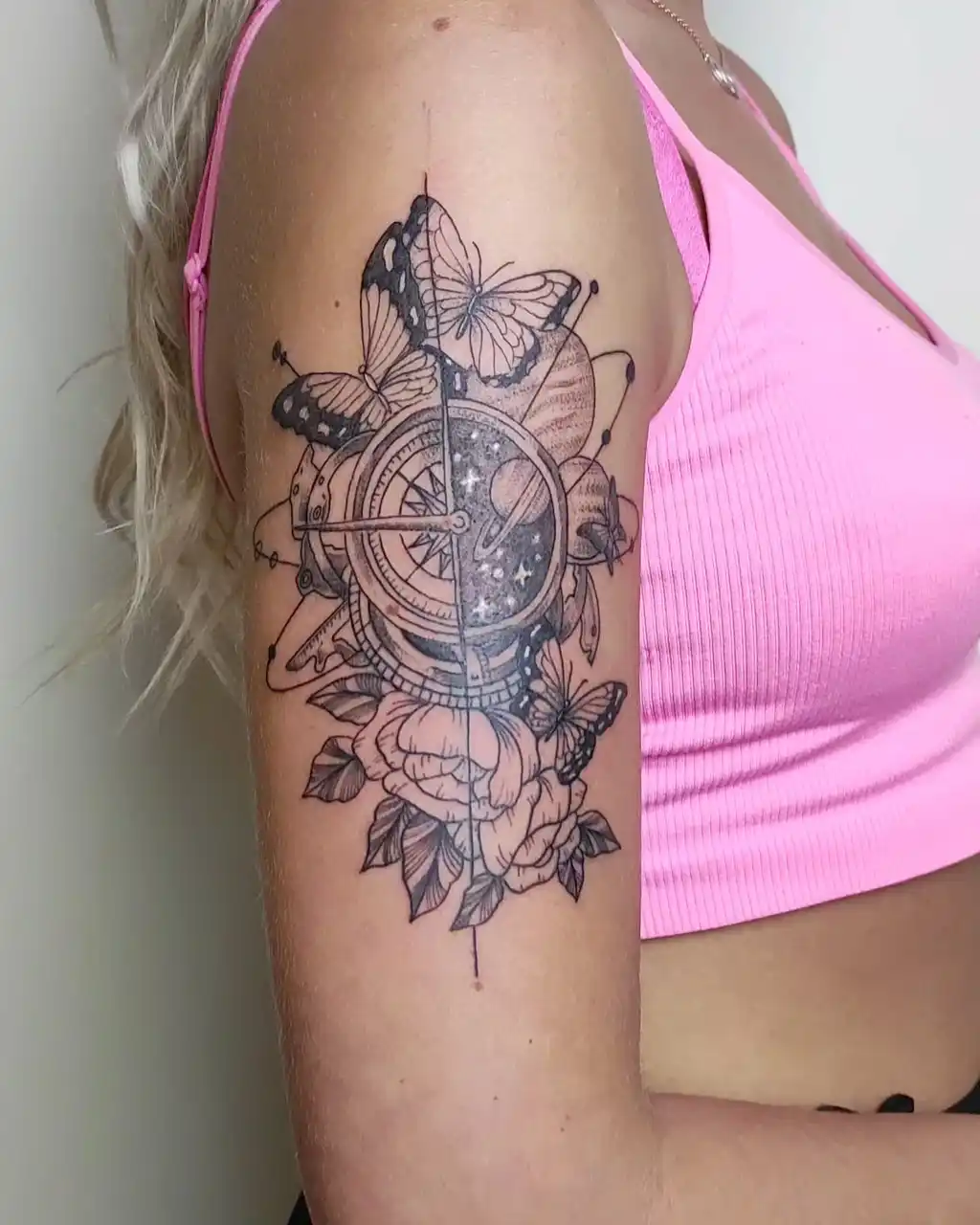 Cosmic Compass Upper Arm Tattoos for Women