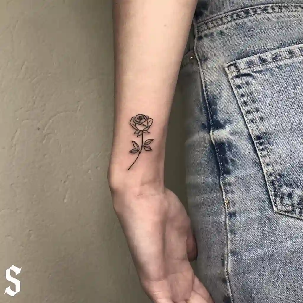 Minimal Rose Outline Wrist Tattoo for Women