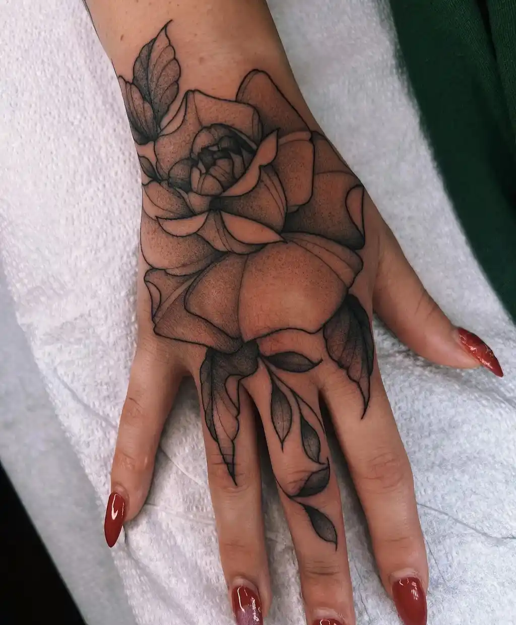 Shaded Rose Hand Tattoos for Women