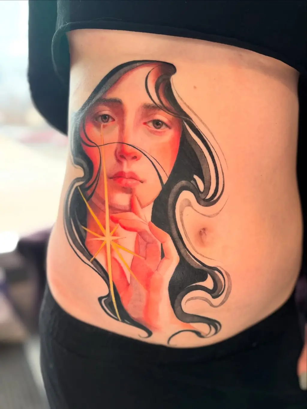 Abstract Portrait Stomach Tattoos Women