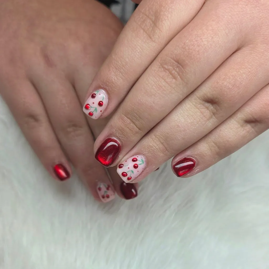 Metallic Cherry Summer Nails