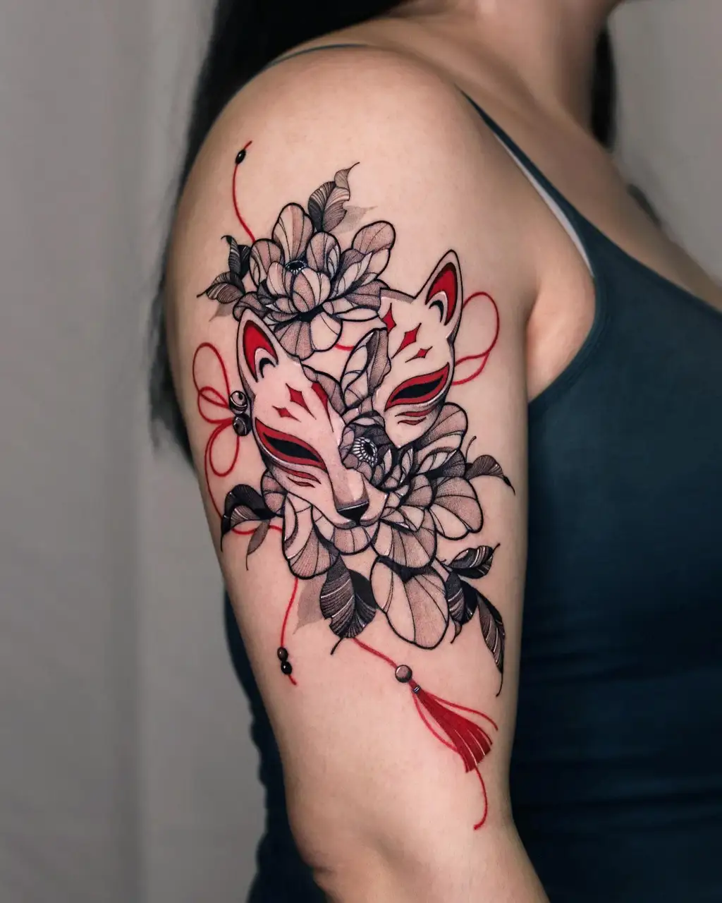 Kitsune Spirit Upper Arm Tattoos for Women