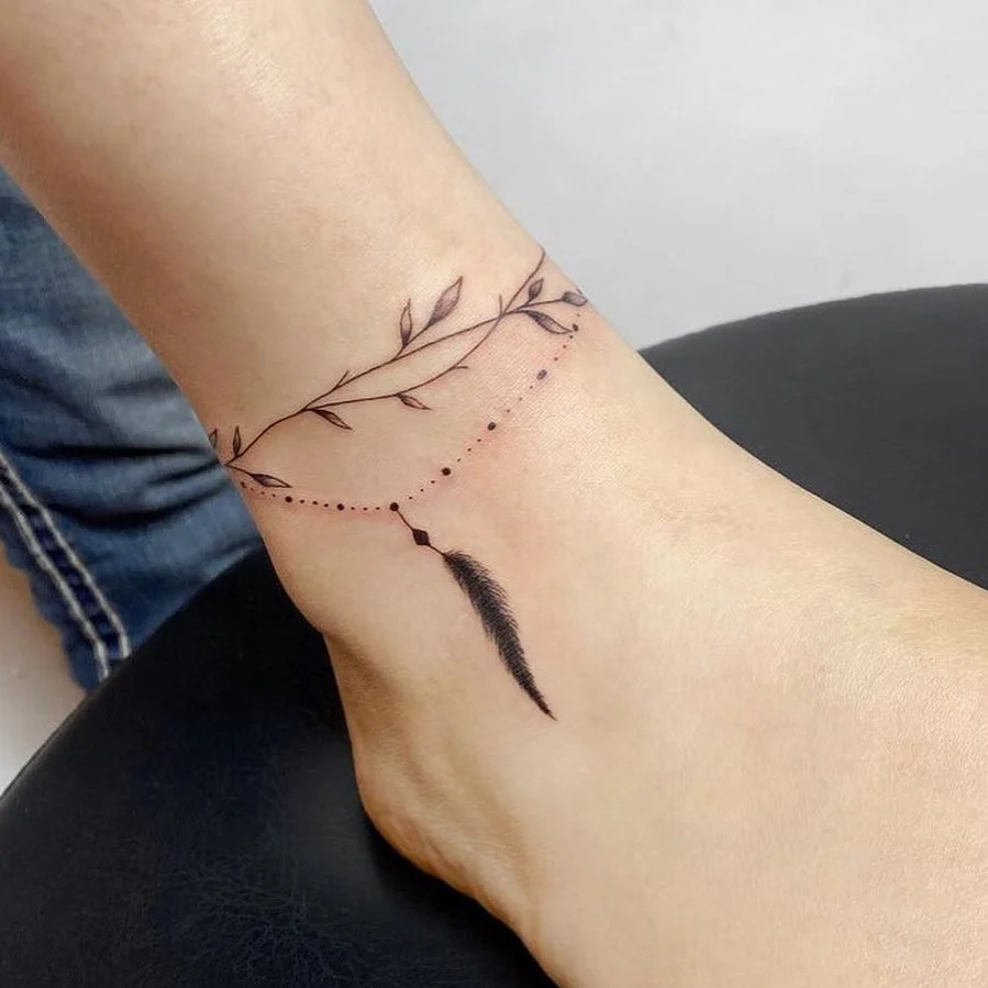 Feather Charm Ankle Tattoos for Women