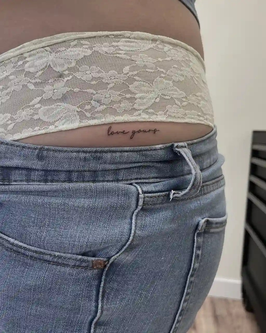 Love Yours Script Hip Tattoos Women